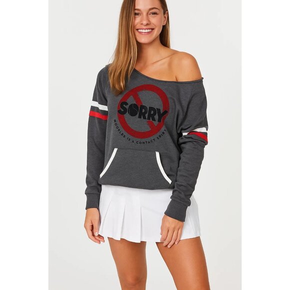 Alternative Sorry Doubles Is A Contact Sport Off-Shoulder Sweatshirt Tennis XL - Picture 1 of 9